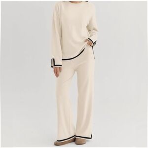 Lillusory 2-pc Lounge Set Cream Ivory & Black Elevated Athleisure Sz L